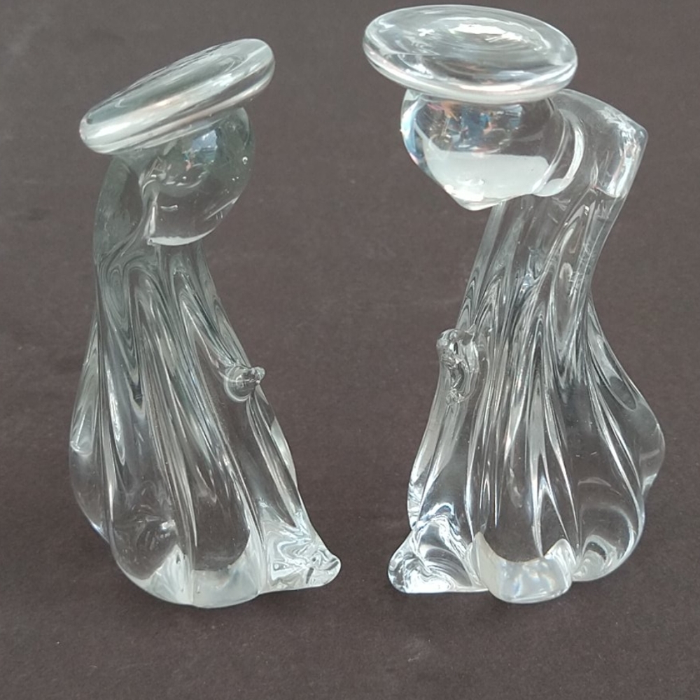 2 Enesco Glass Figurines Vintage 1988 Paperweight